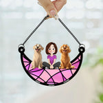Girl And Her Dogs - Personalized Window Hanging Suncatcher Ornament - Gift For Daughter