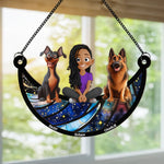 Girl And Her Dogs - Personalized Window Hanging Suncatcher Ornament - Gift For Daughter