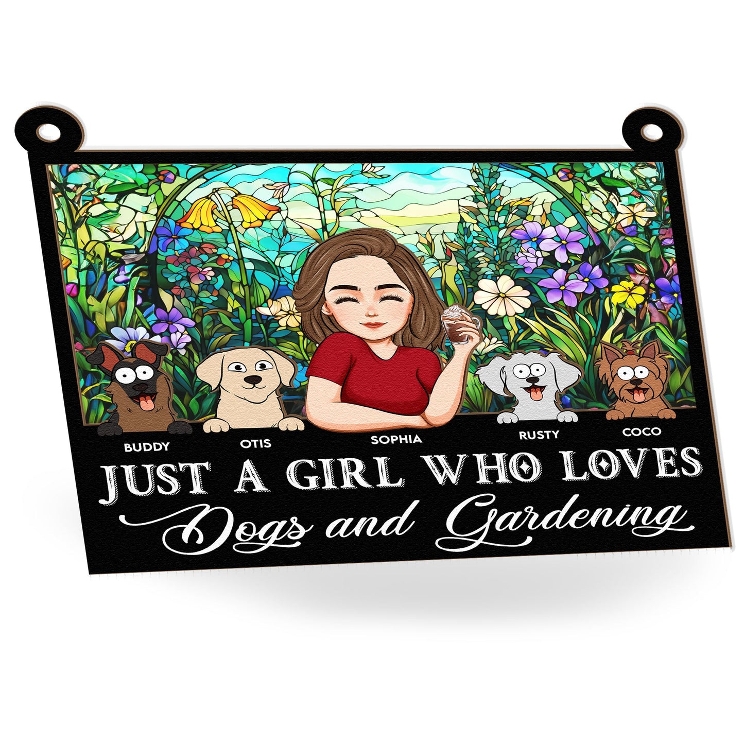 Girl Who Loves Dogs And Gardening - Personalized Window Hanging Suncatcher Ornament