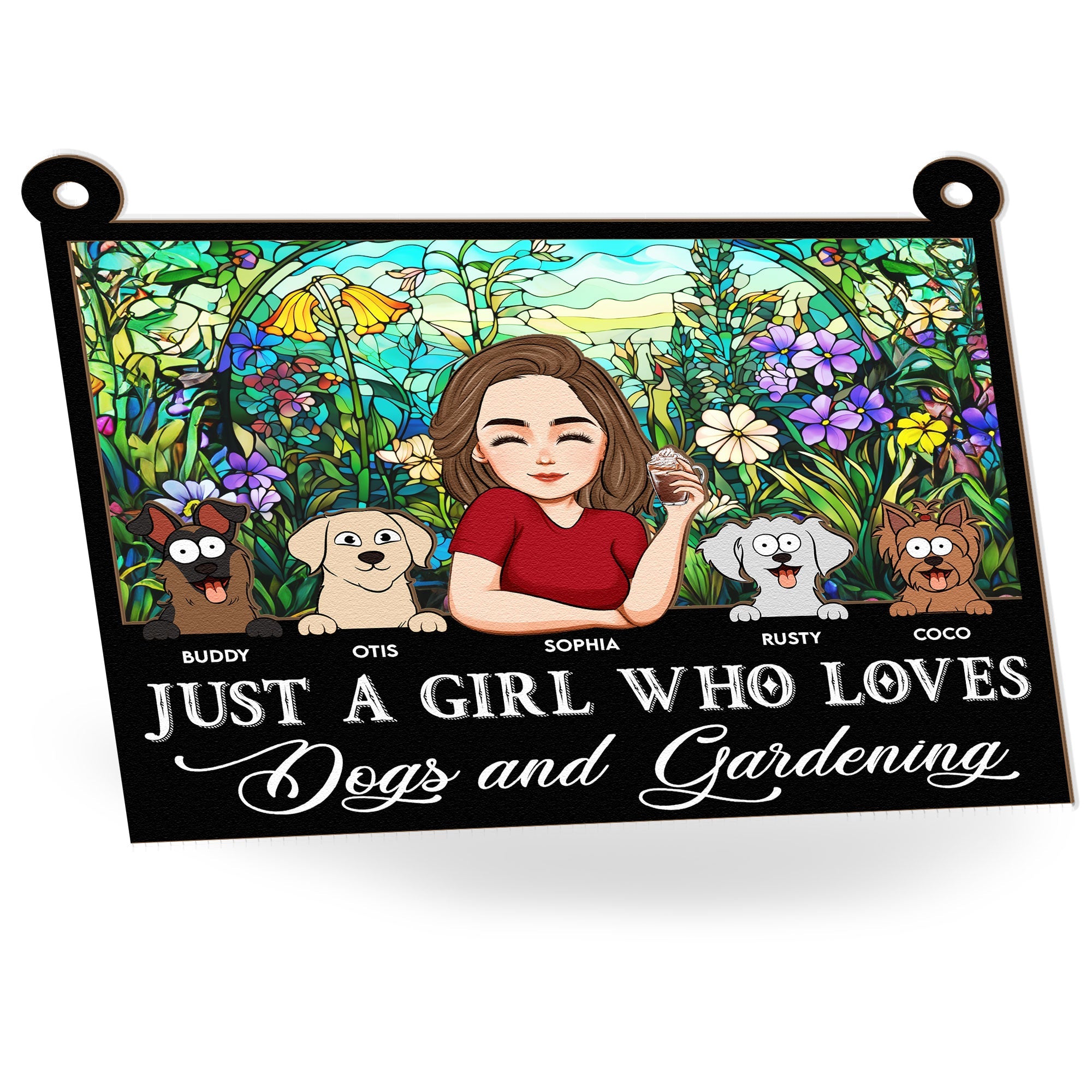 Girl Who Loves Dogs And Gardening - Personalized Window Hanging Suncatcher Ornament
