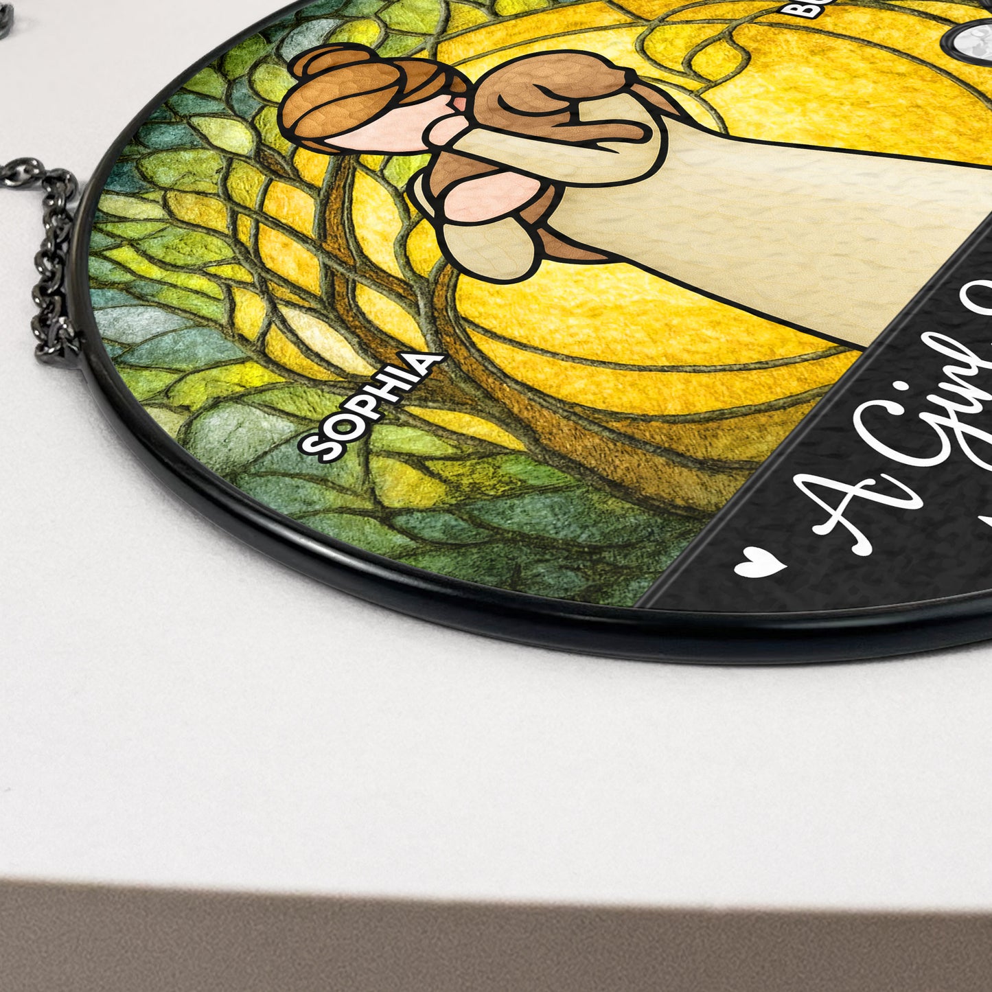 Girl & Dog A Bond Can't Be Broken - Personalized Stained Glass Window Hanging Suncatcher