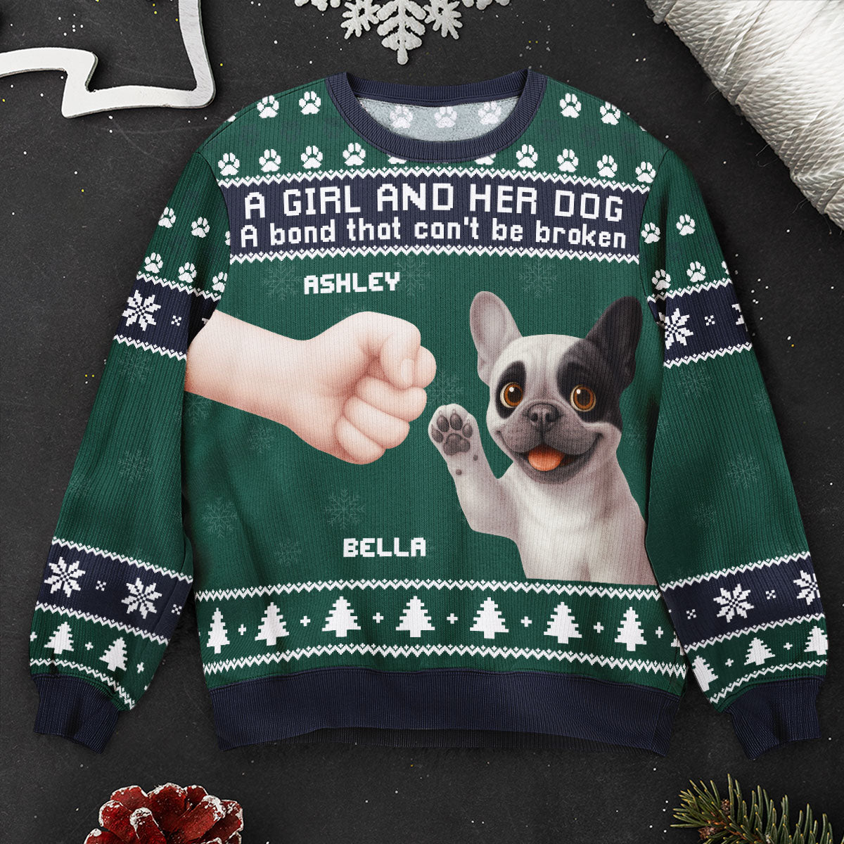 Girl & Dog A Bond That Can't Be Broken - Personalized Ugly Sweater