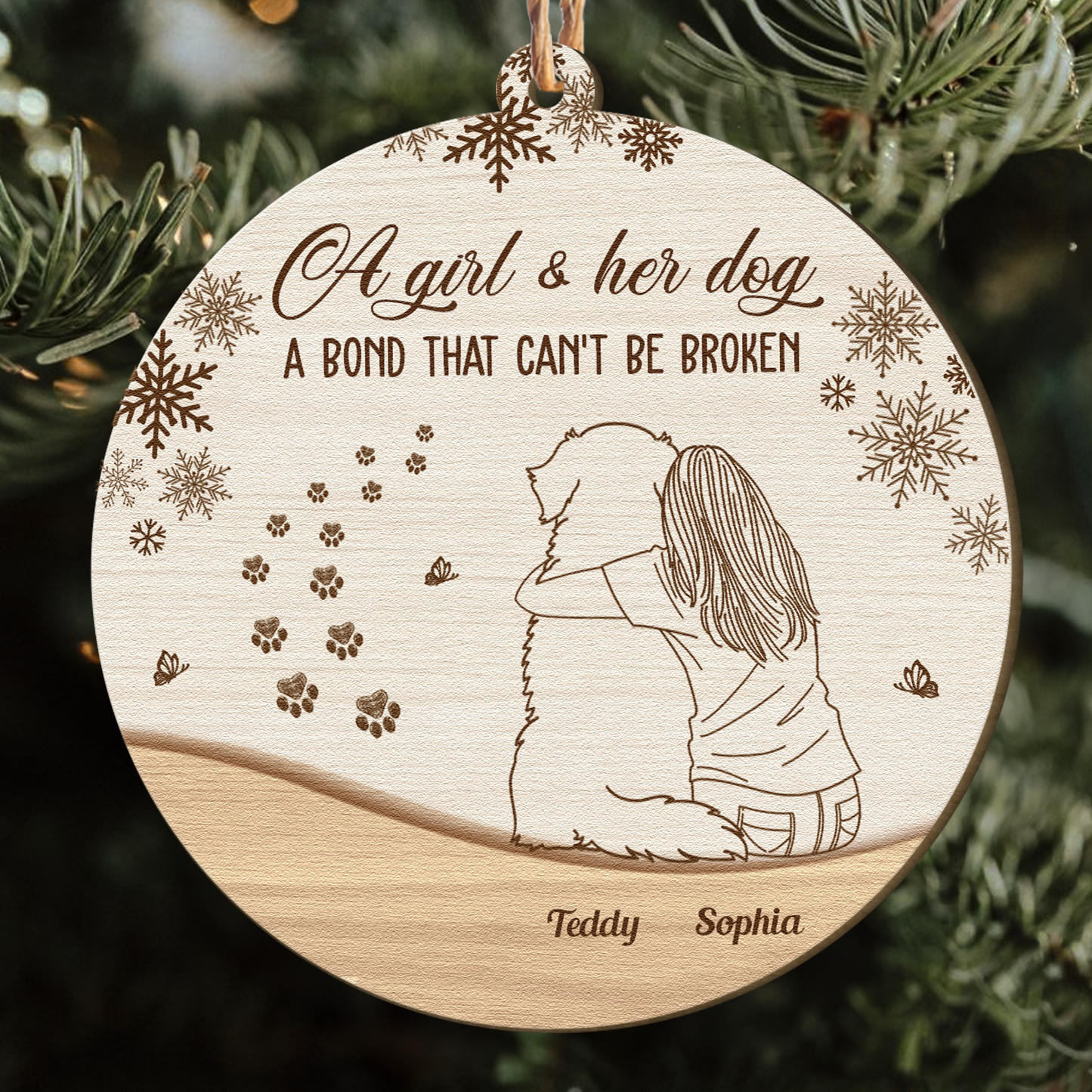 Girl & Dog Unbroken Bond - Christmas Gift For Dog Mom - Personalized Wooden Ornament