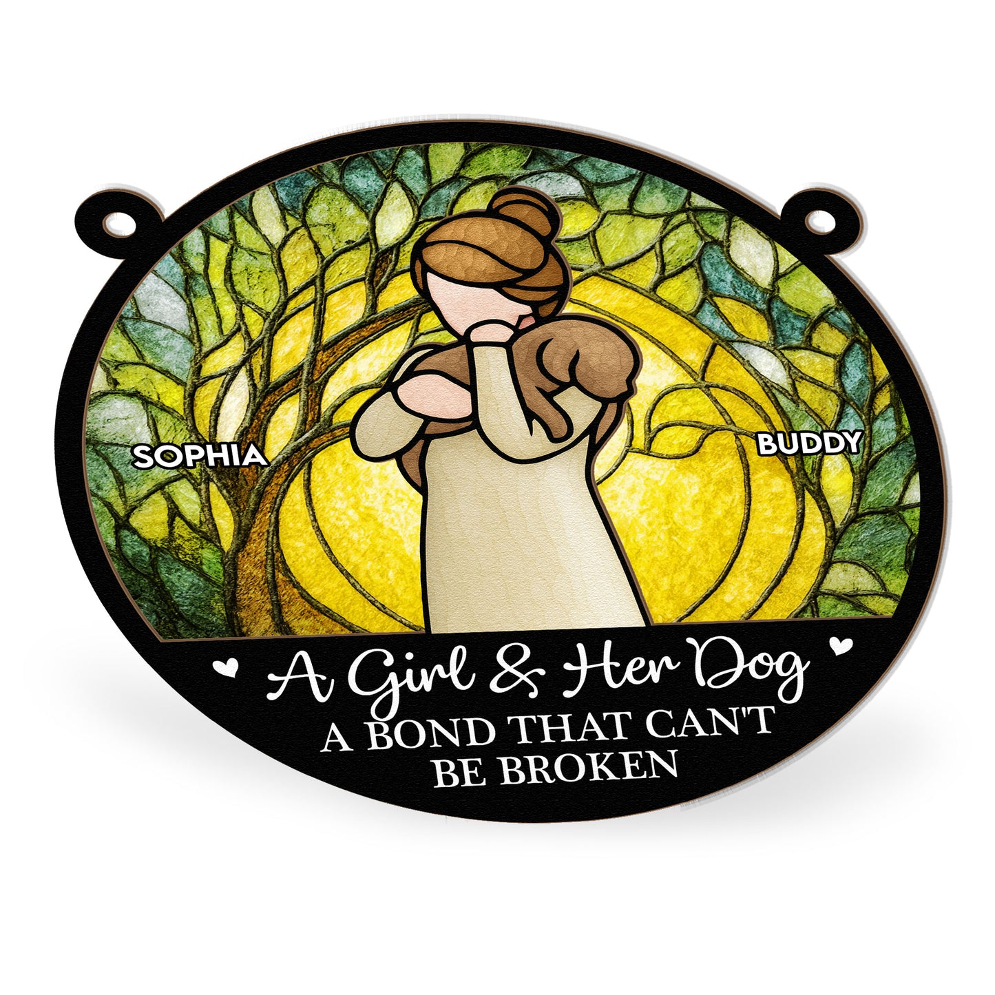 Girl & Her Dog A Bond That Can't Be Broken - Personalized Window Hanging Suncatcher Ornament