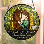 Girl & Horse A Bond Can't Be Broken - Personalized Stained Glass Window Hanging Suncatcher