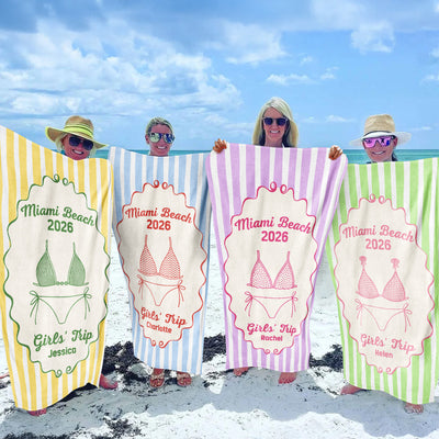 Girl Trip Bikini Gift For Her, Friends, Sisters - Personalized Beach Towel