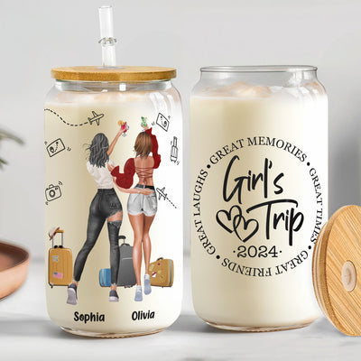 Girl's Trip 2026 Great Memories Times Friends Laughs - Personalized Clear Glass Cup
