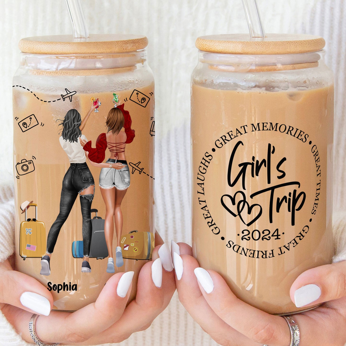 Girl's Trip 2024 Great Memories Times Friends Laughs - Personalized Clear Glass Cup
