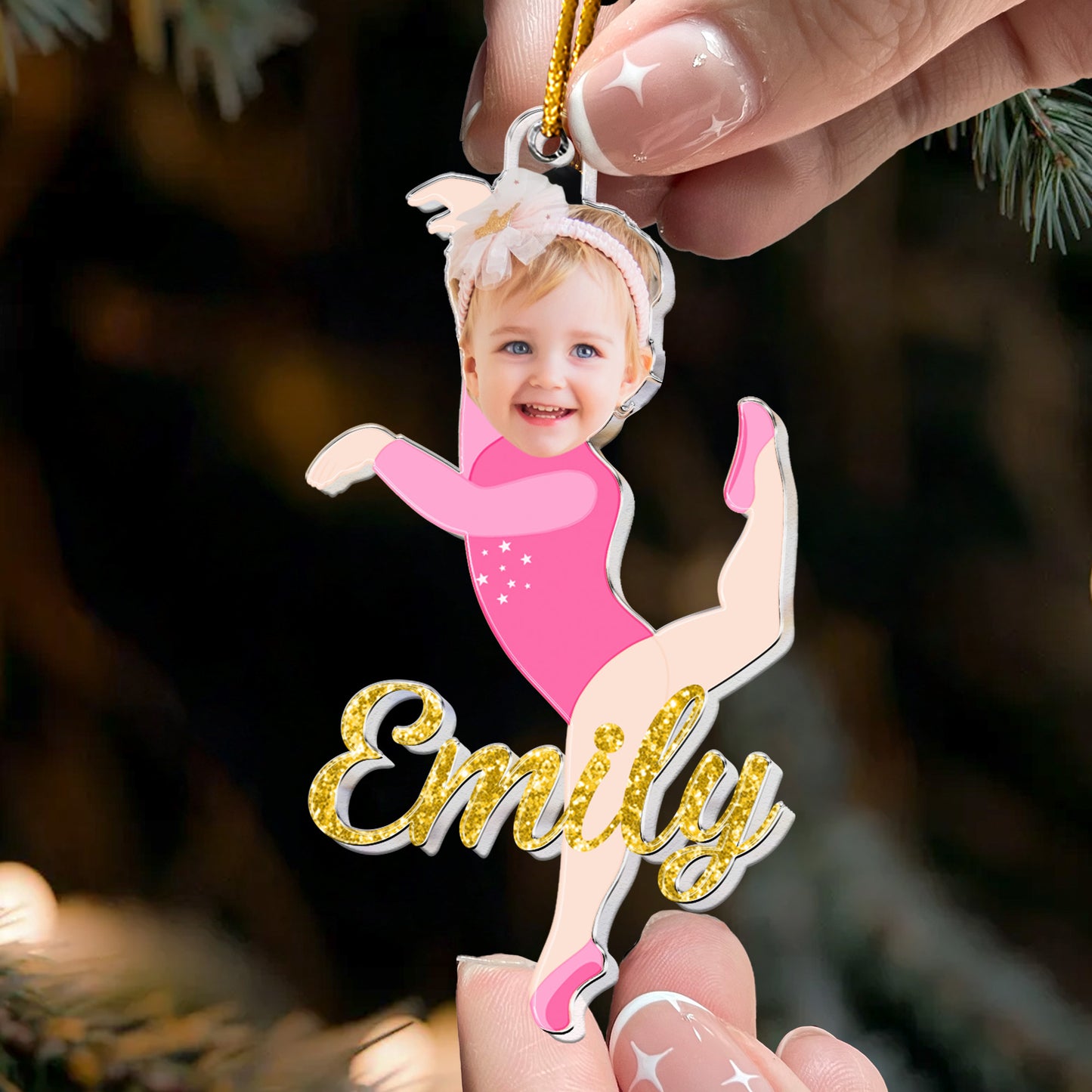 Girls Gymnastic Christmas Ornament - Personalized Acrylic Photo Ornament