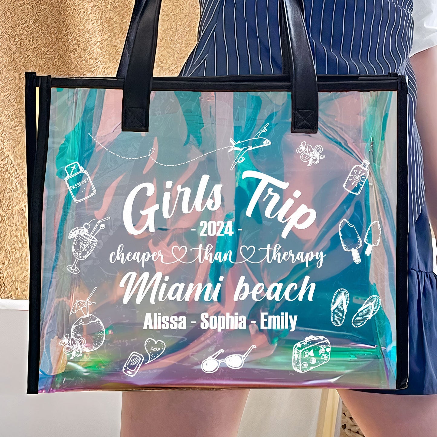 Girls Trip Cheaper Than Therapy - Personalized Holographic Tote