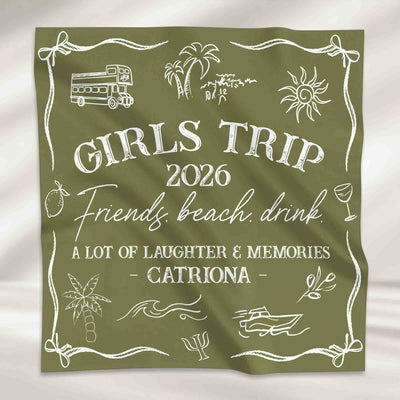 Girls Trip, Besties Trip - Summer Vacation, Bandanas, Scarves Wedding Bachelorette Party - Personalized Scarf
