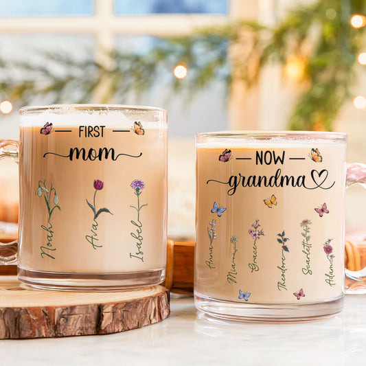 Glass Mug First Mom Now Grandma - Personalized Glass Mug