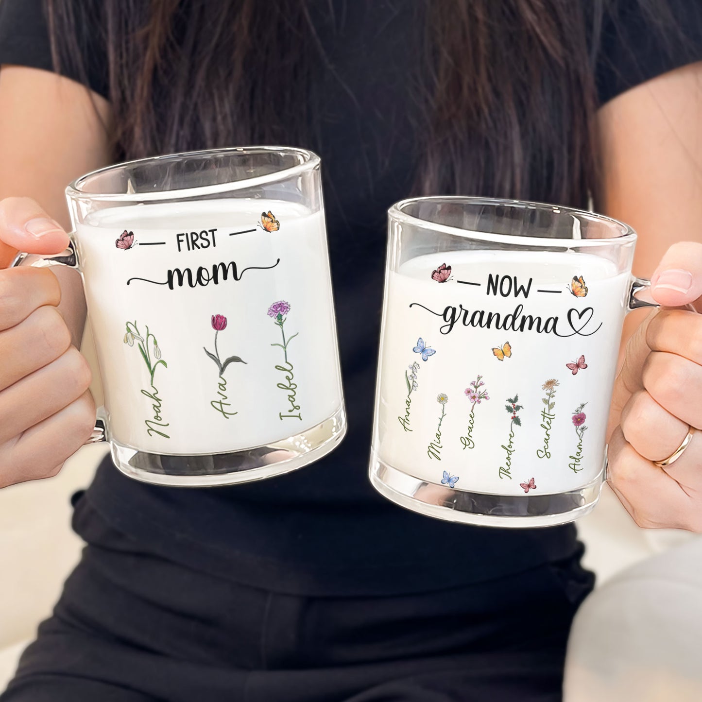 Glass Mug First Mom Now Grandma - Personalized Glass Mug