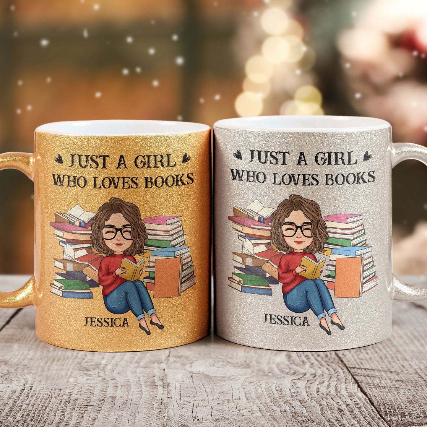 Glitter Mug For Girl Who Loves Books - Personalized Glitter Coffee Mug