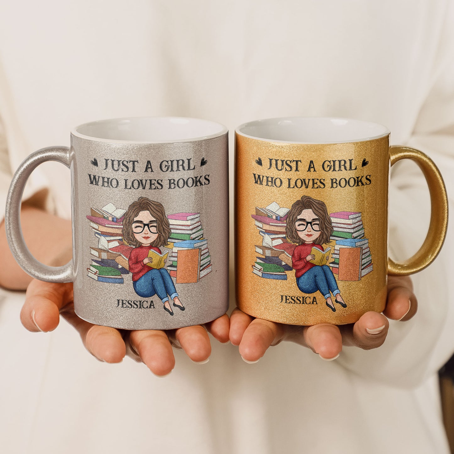 Glitter Mug For Girl Who Loves Books - Personalized Glitter Coffee Mug