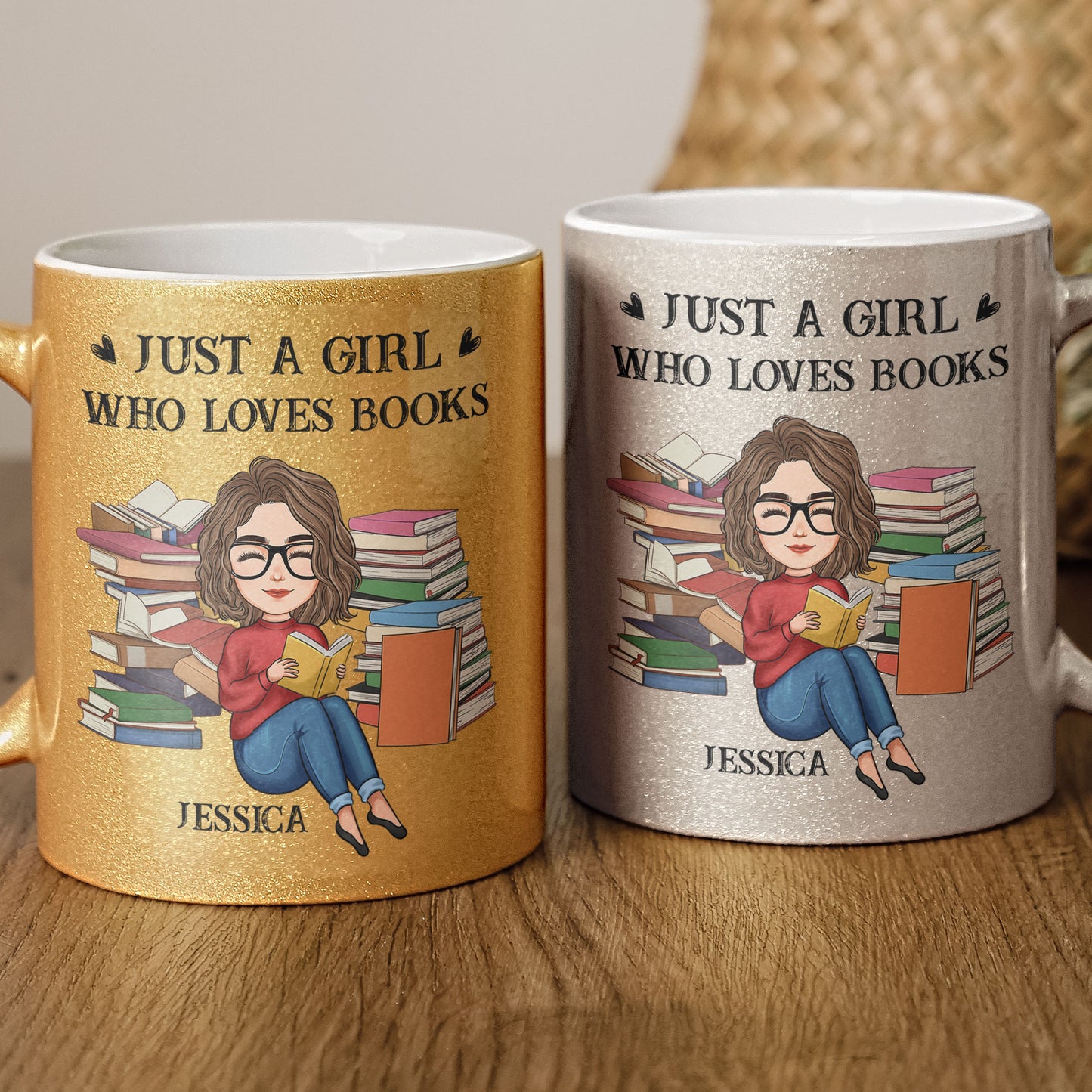 Glitter Mug For Girl Who Loves Books - Personalized Glitter Coffee Mug