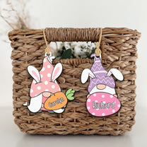 Gnome Bunny Rabbit Custom Name Easter Gift For Kid - Personalized Easter Basket Tags