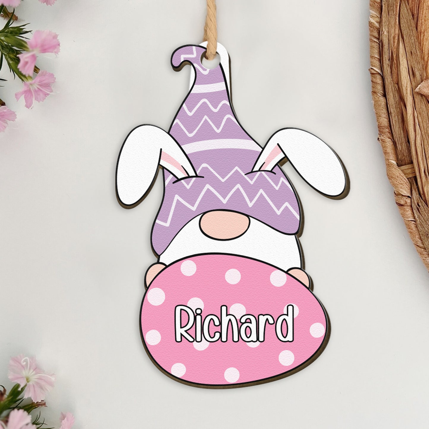 Gnome Bunny Rabbit Custom Name Easter Gift For Kid - Personalized Easter Basket Tags