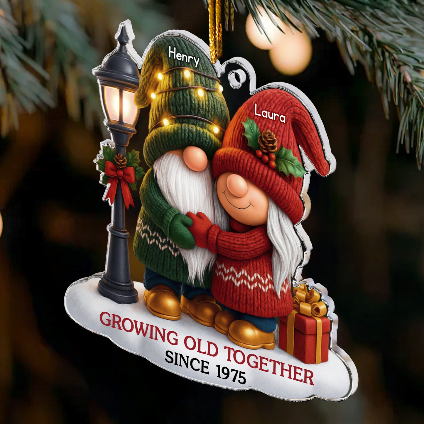 Gnome Couple Growing Old Together Since - Personalized Acrylic Ornament