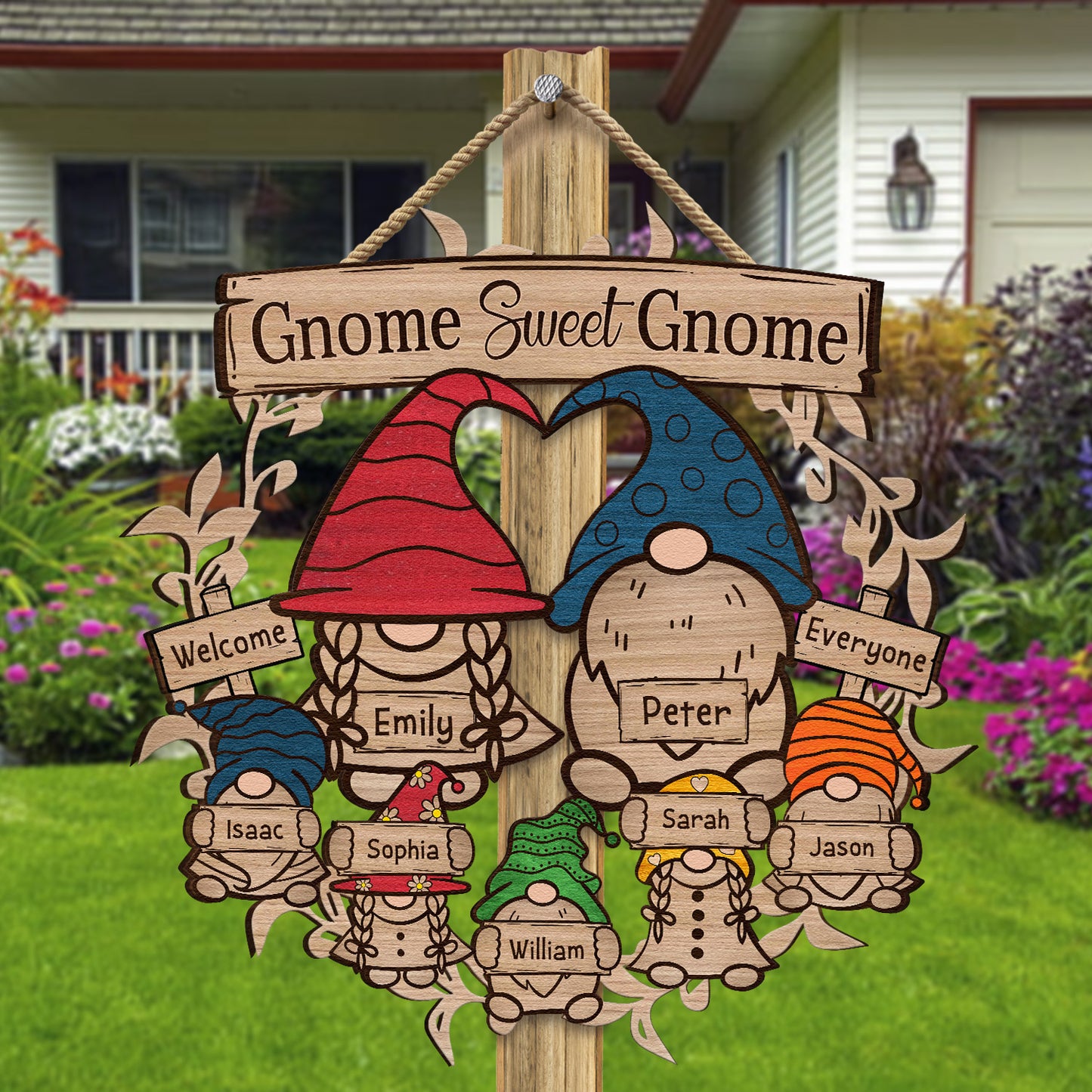 Gnome Sweet Gnome - Personalized Wood Sign