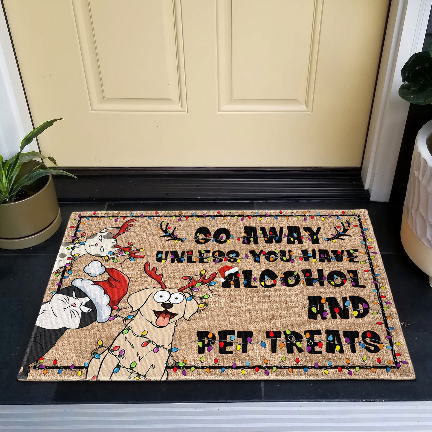 Go Away Unless You Have Alcohol & Pet Treats Christmas Version - Personalized Doormat