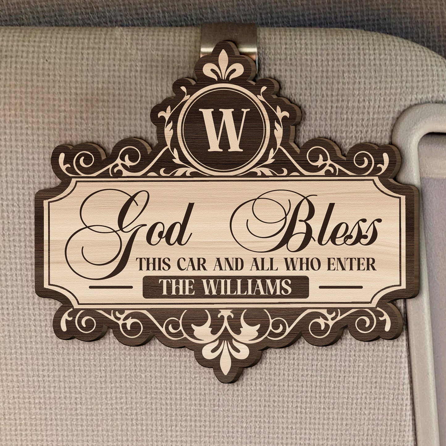 God Bless This Car And All Who Enter - Personalized Wooden Car Visor Clip