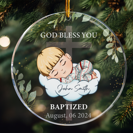 God Bless You Baptism Gift - Personalized Circle Acrylic Ornament