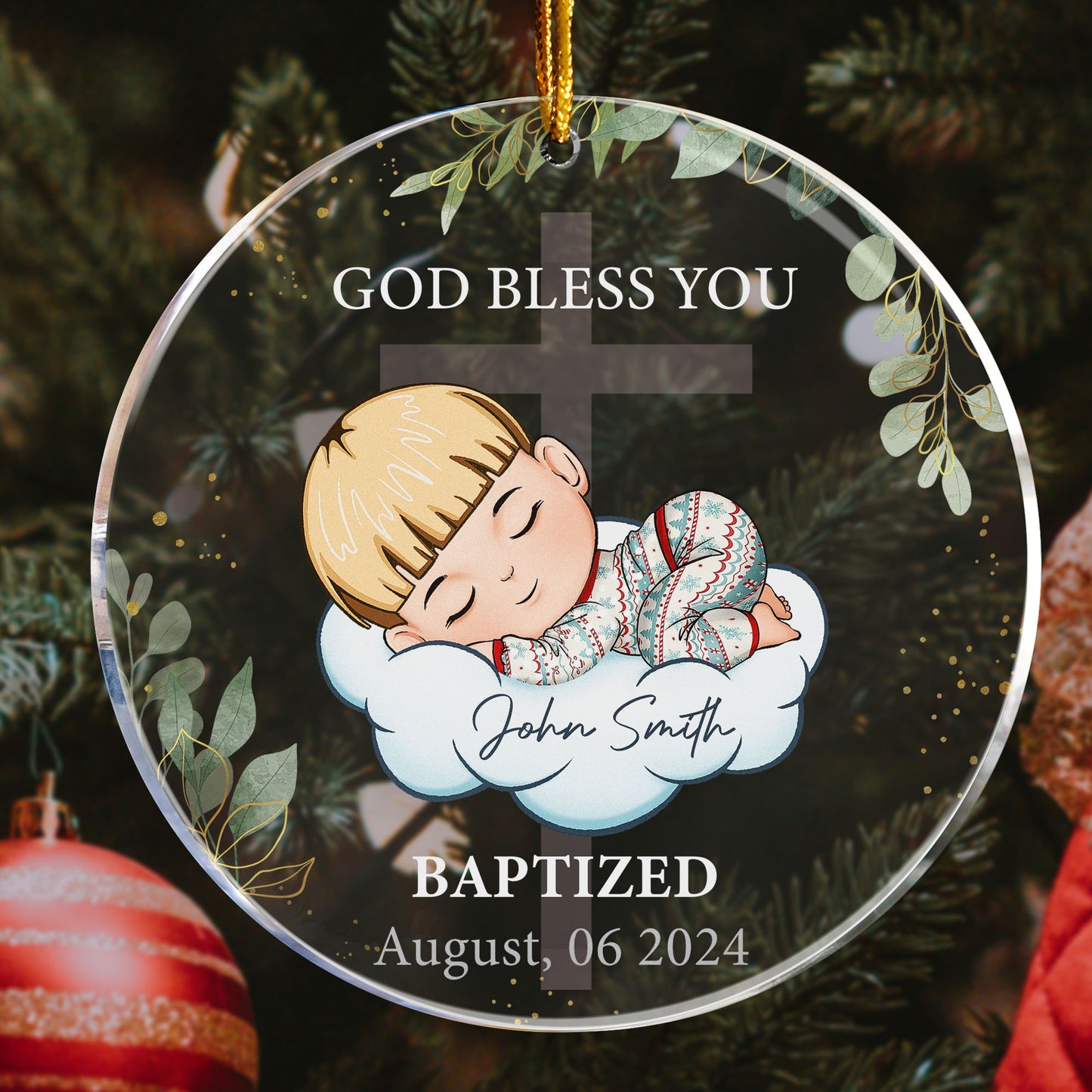 God Bless You Baptism Gift - Personalized Circle Acrylic Ornament