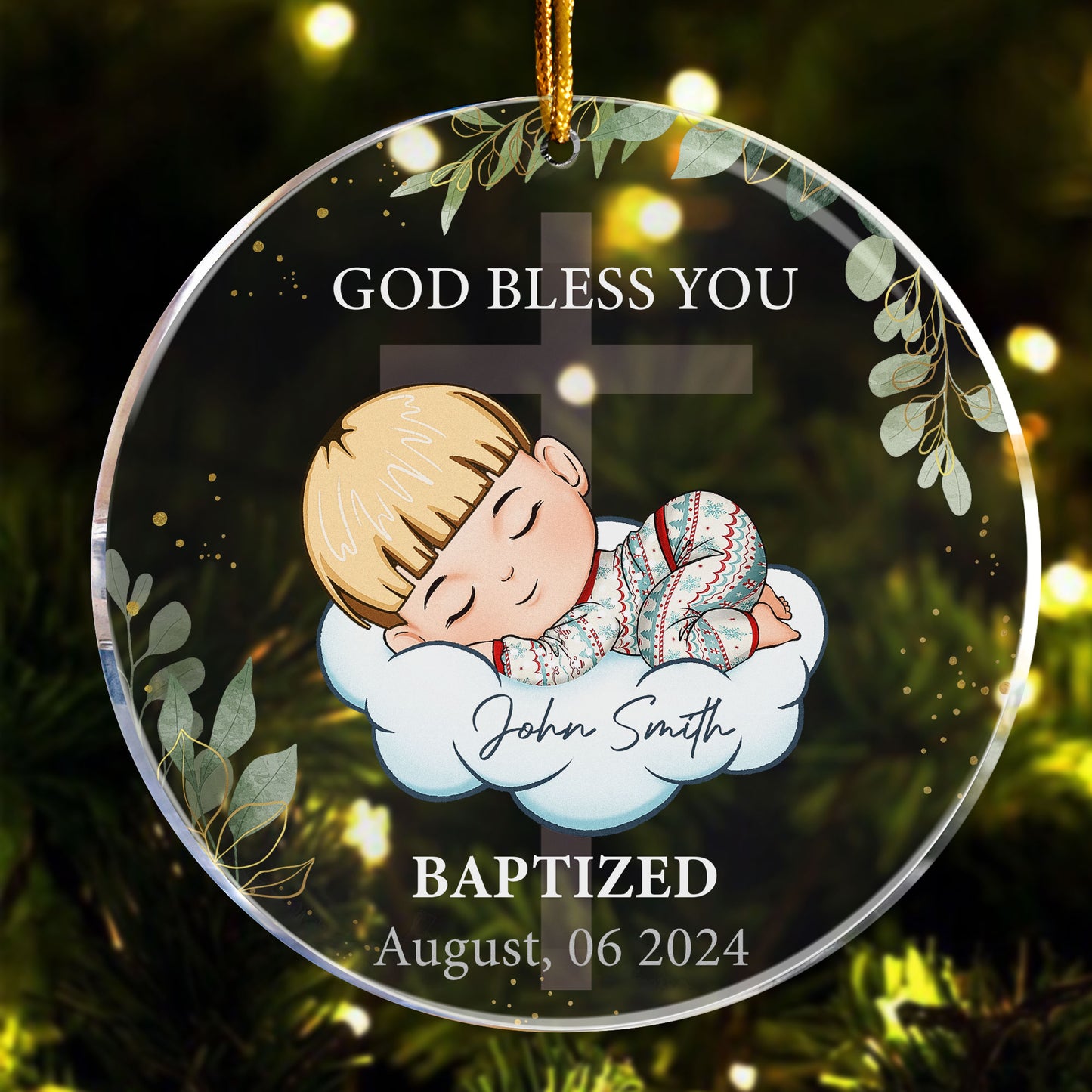 God Bless You Baptism Gift - Personalized Circle Acrylic Ornament