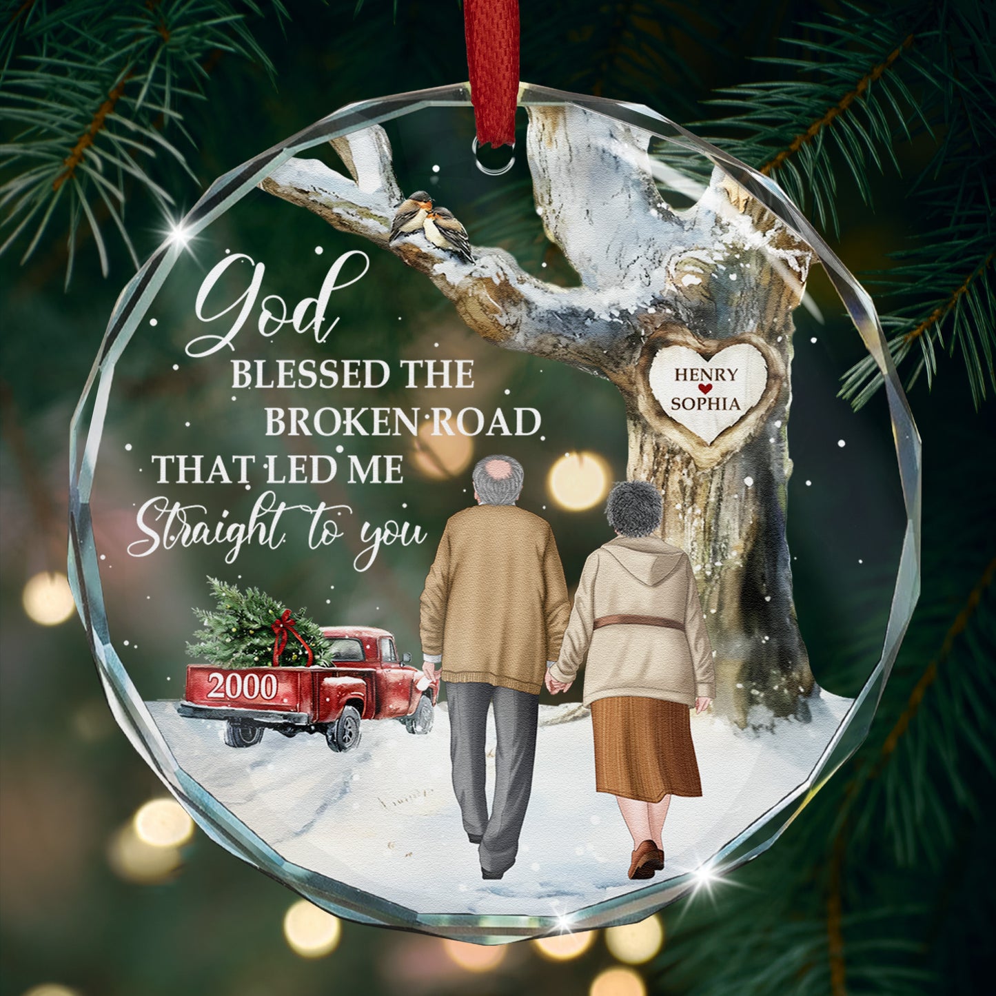 God Blessed The Broken Road Anniversary Gift - Personalized Glass Ornament