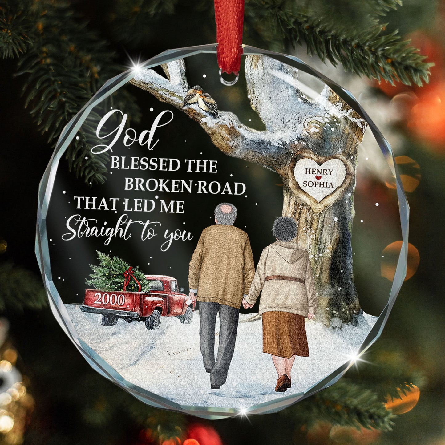 God Blessed The Broken Road Anniversary Gift - Personalized Glass Ornament