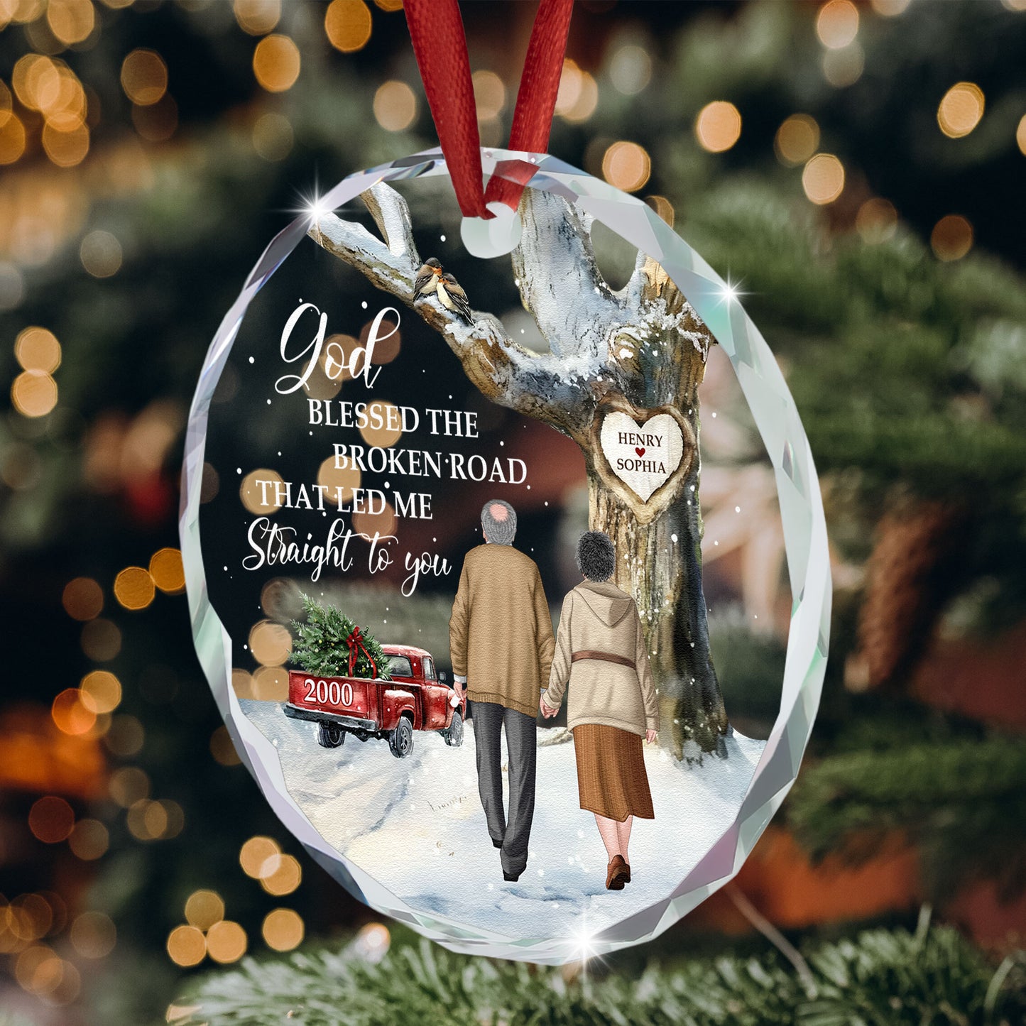God Blessed The Broken Road Anniversary Gift - Personalized Glass Ornament