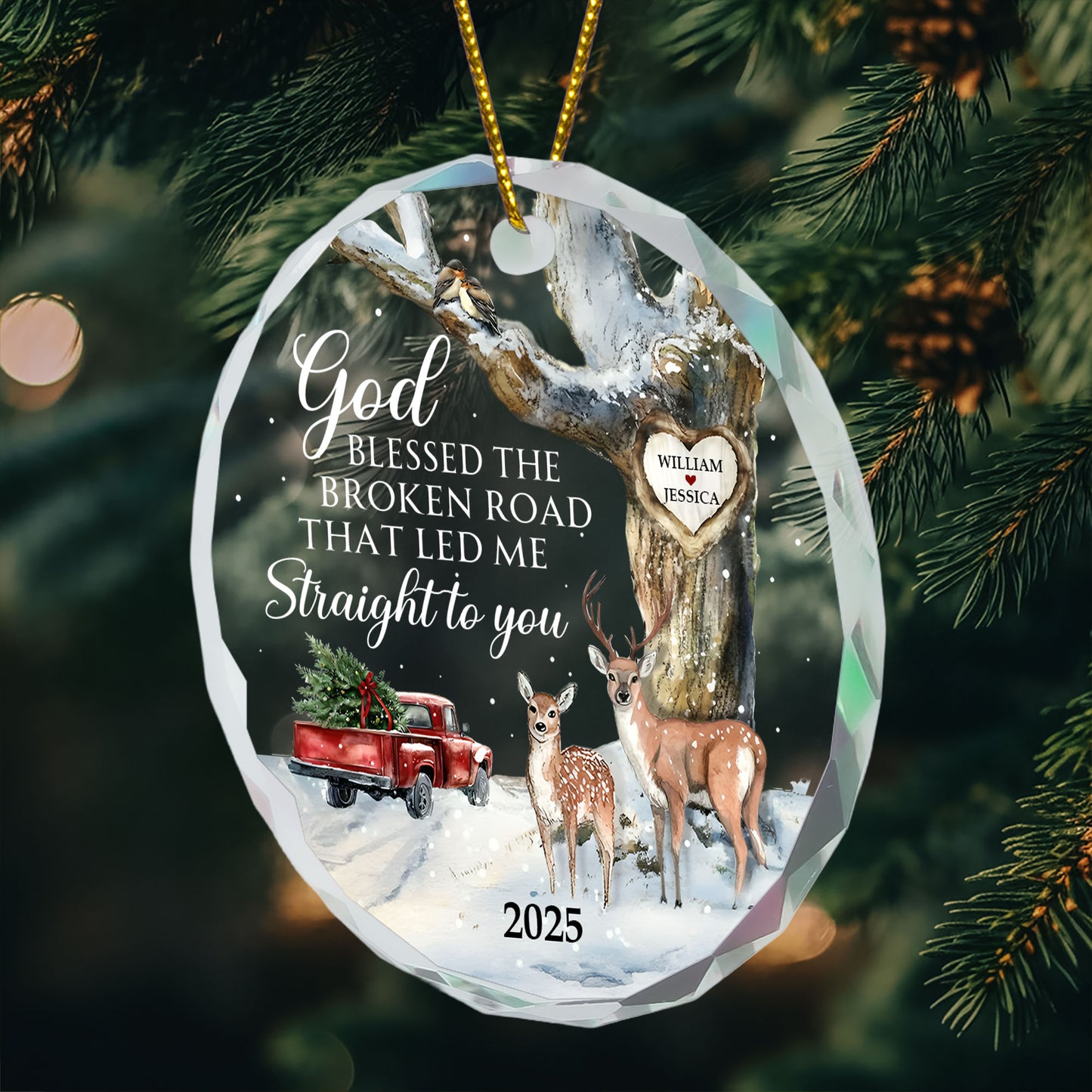 God Blessed The Broken Road Couple - Personalized Glass Ornament