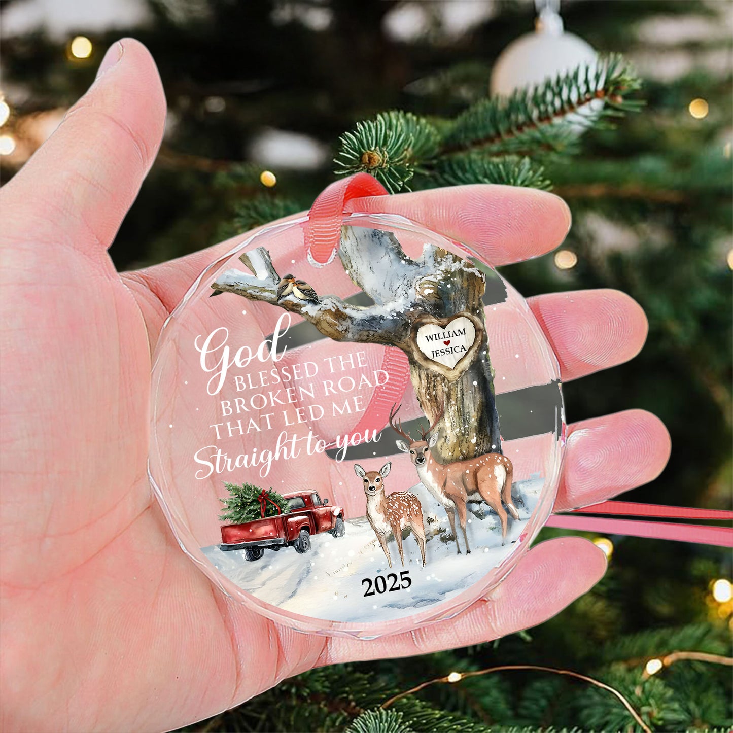God Blessed The Broken Road Couple - Personalized Glass Ornament
