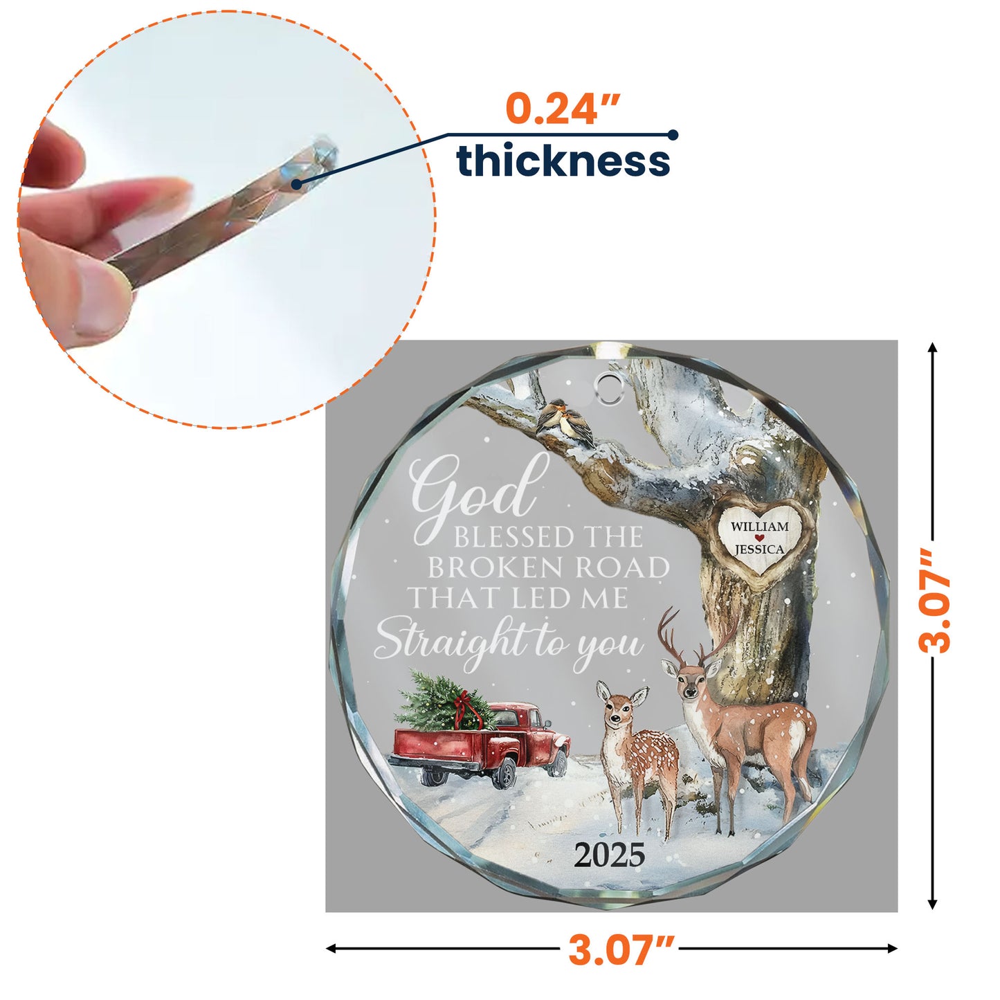 God Blessed The Broken Road Couple - Personalized Glass Ornament