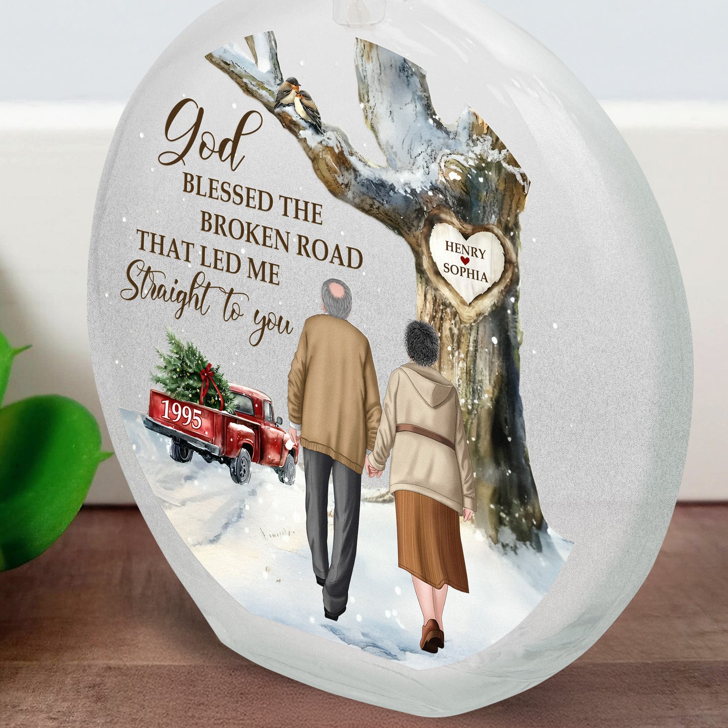 God Blessed The Broken Road - Personalized Round Flat Bottle Light
