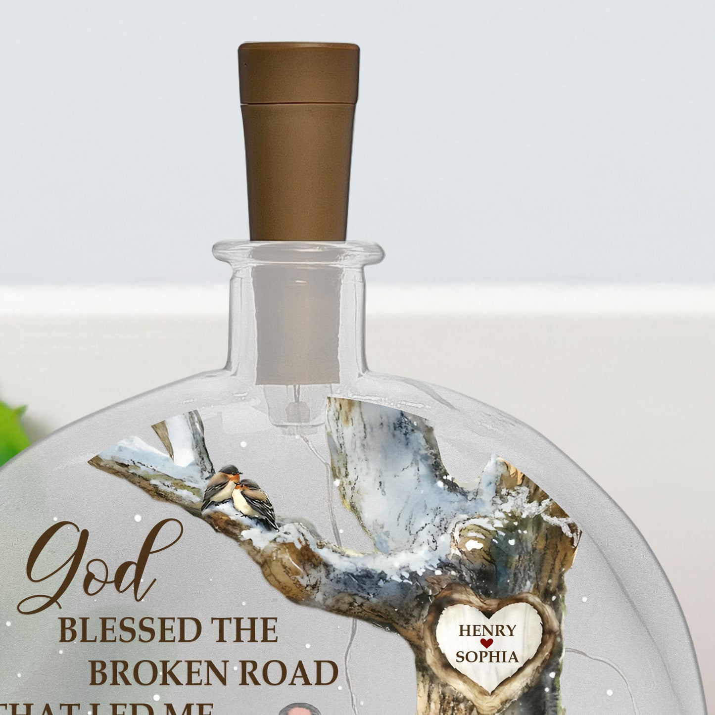 God Blessed The Broken Road - Personalized Round Flat Bottle Light