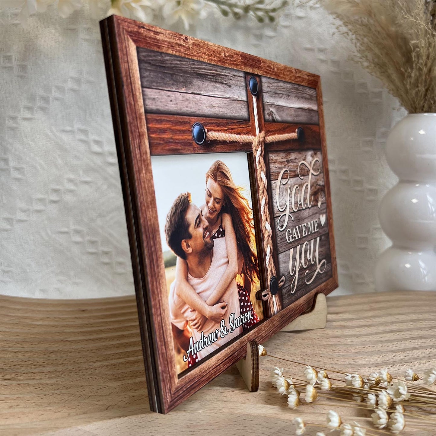 God Gave Me You Couples Romantic - Personalized Wooden Photo Plaque