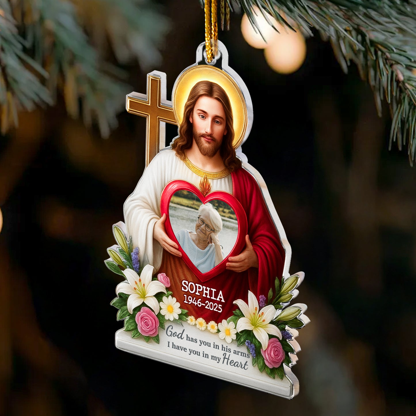 God Has You In His Arms - Personalized Acrylic Photo Ornament