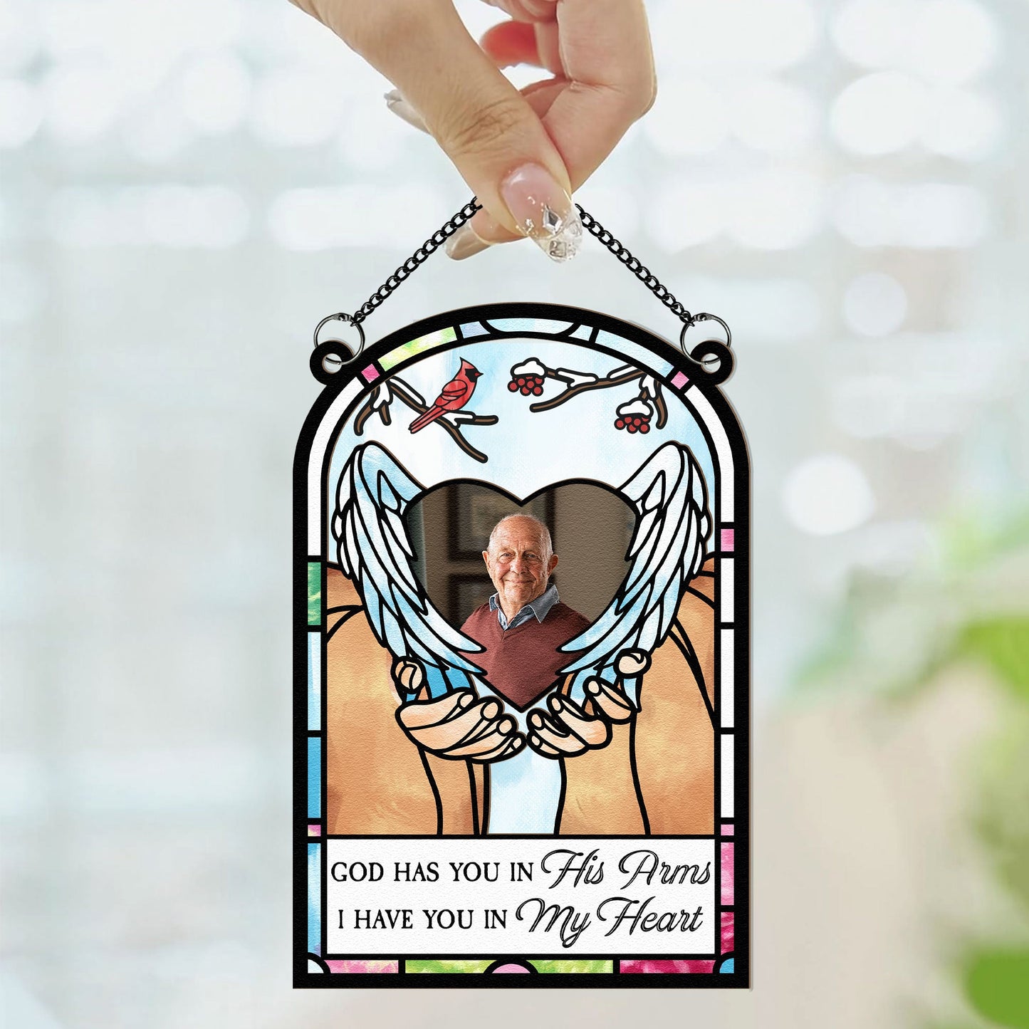 God Has You In His Arms - Personalized Window Hanging Suncatcher Photo Ornament