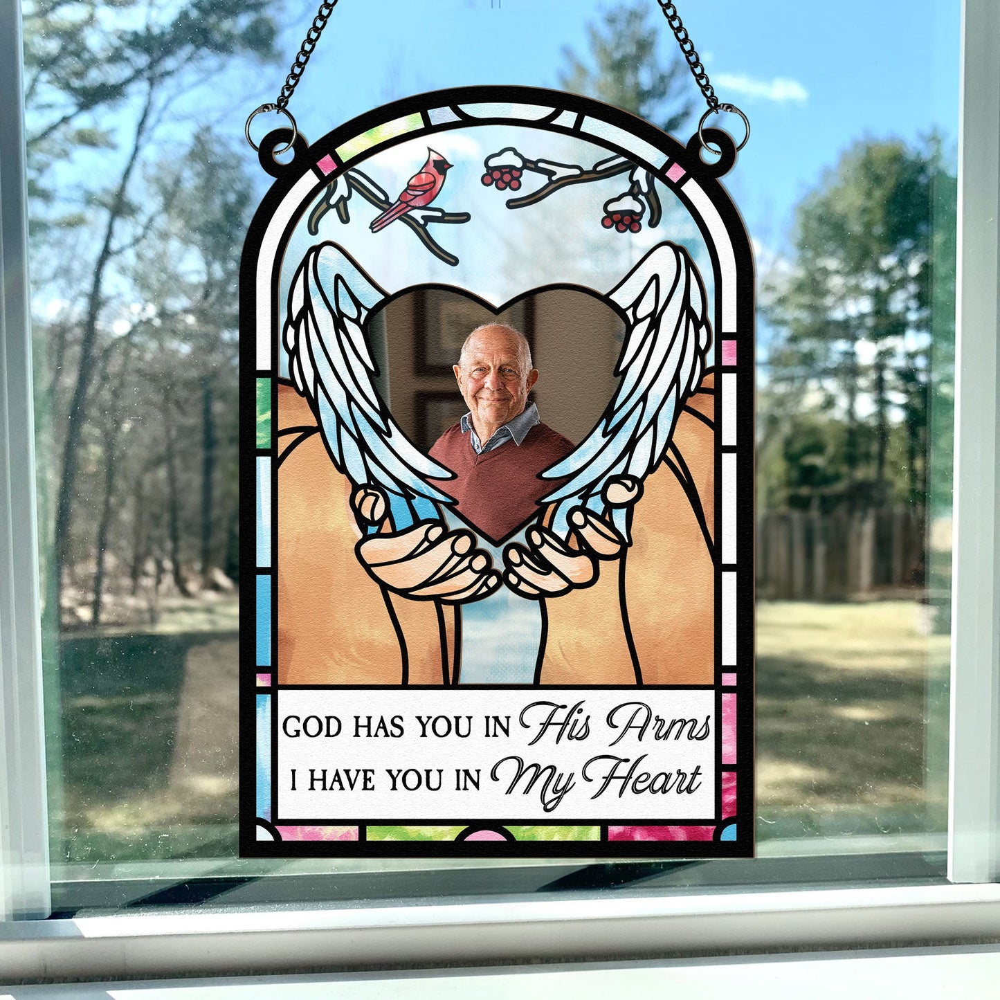 God Has You In His Arms - Personalized Window Hanging Suncatcher Photo Ornament