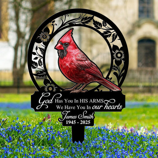 God Has You In His Arms Sympathy Remembrance - Personalized Photo Metal Garden Stake