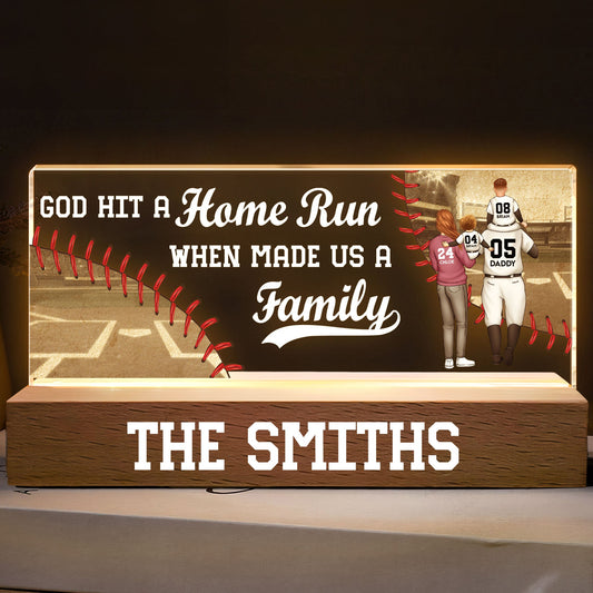 God Hit A Home Run When He Made Us A Family - Personalized LED Night Light