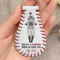 God Hit A Homerun When He Made You My Dad - Personalized Leather Baseball Keychain