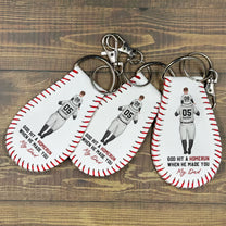 God Hit A Homerun When He Made You My Dad - Personalized Leather Baseball Keychain
