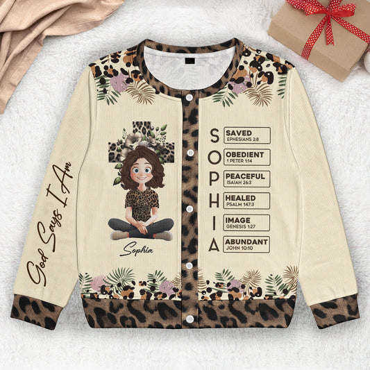 God Says I Am Affirmation - Personalized Crewneck Cardigan