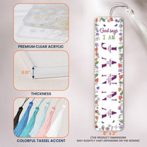 God Says I Am And Name Letter In Bible Verses - Custom Acrylic Bookmark