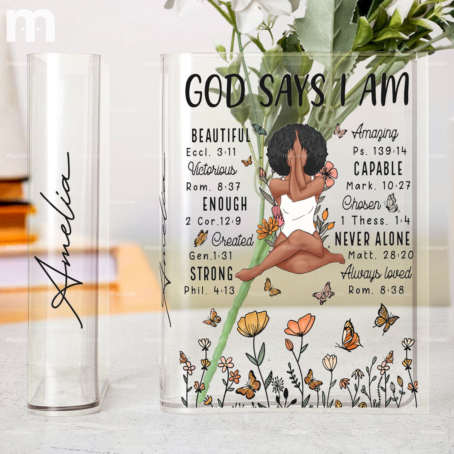 God Says I Am Beautiful Amazing - Personalized Acrylic Book Vase