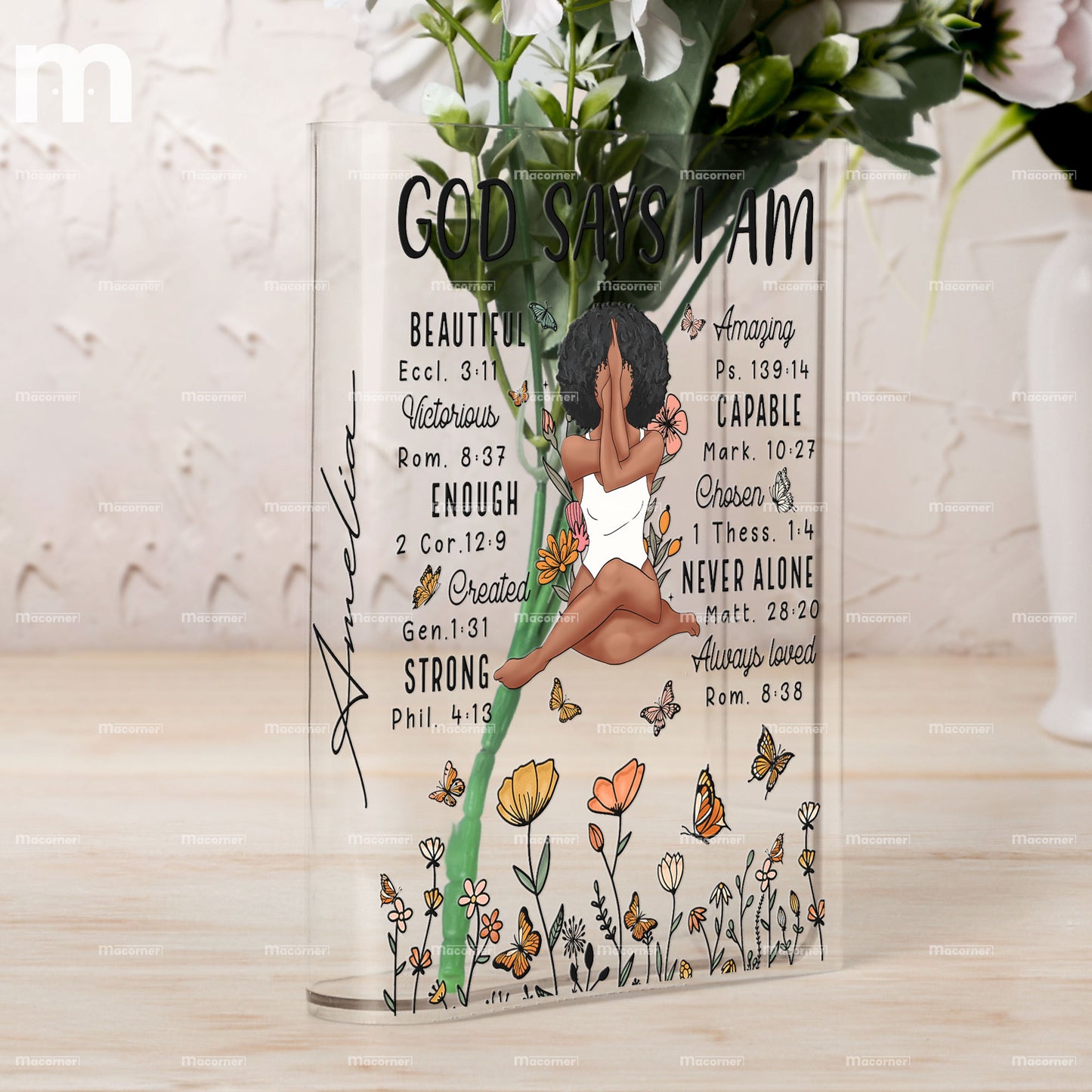 God Says I Am Beautiful Amazing - Personalized Acrylic Book Vase