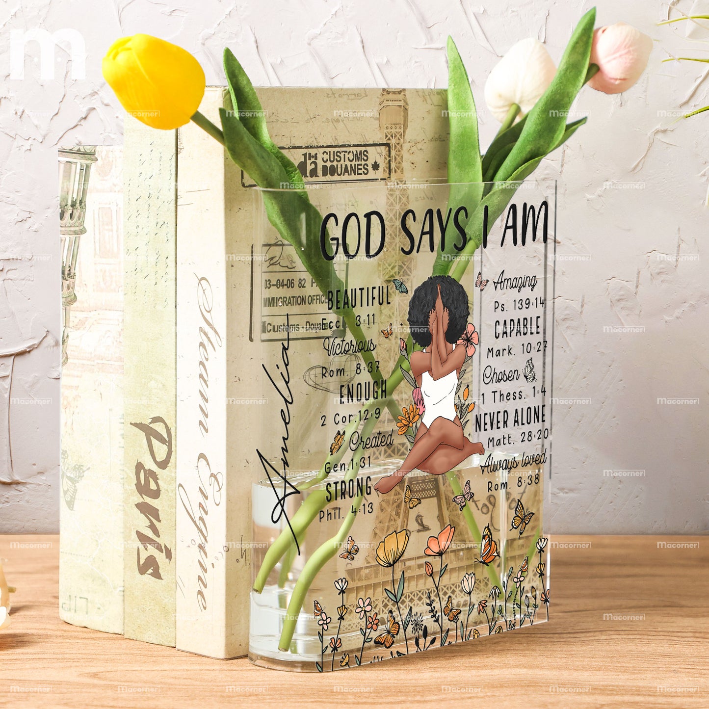 God Says I Am Beautiful Amazing - Personalized Acrylic Book Vase